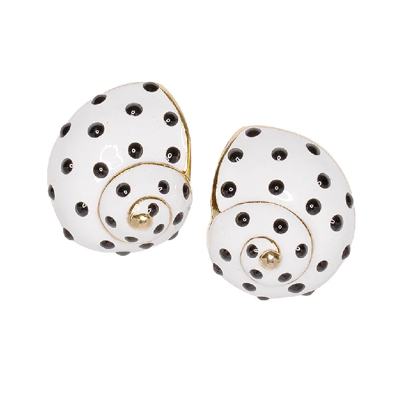 White with Black Dots Shell Clip Earrings