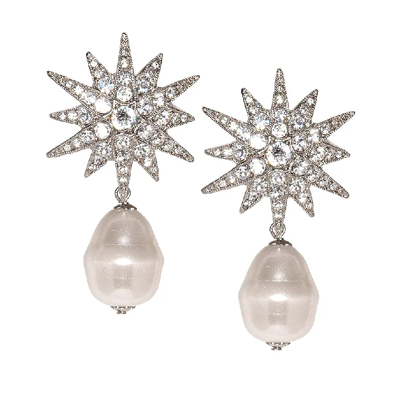 Starburst And Baroque Pearl Pierced Earrings