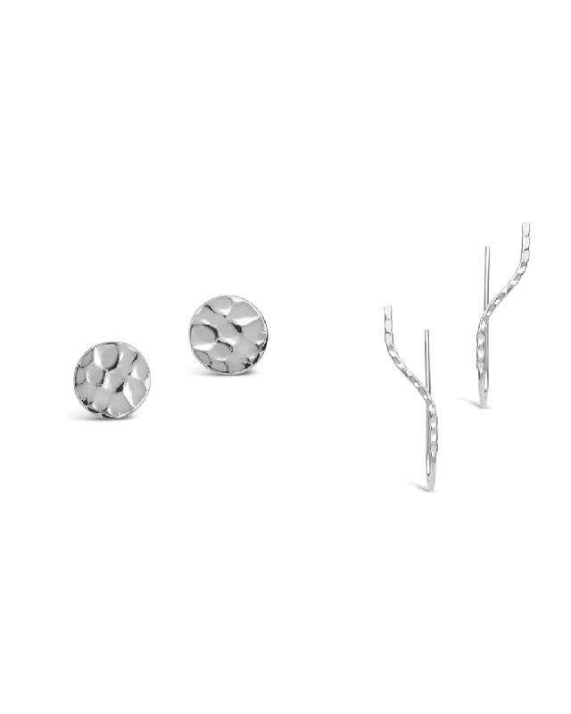 Sterling Silver Hammered Stud & Crawler Set