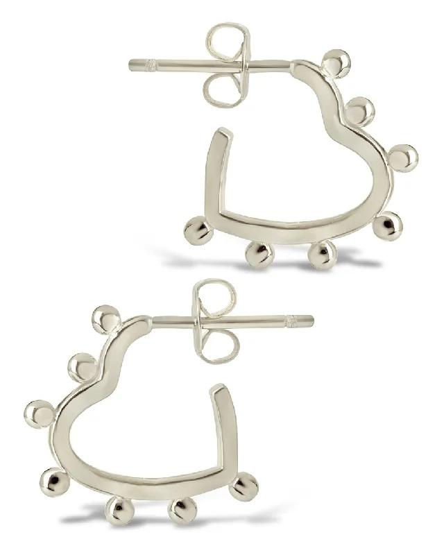 Sterling Silver Studded Heart Hoop Earrings