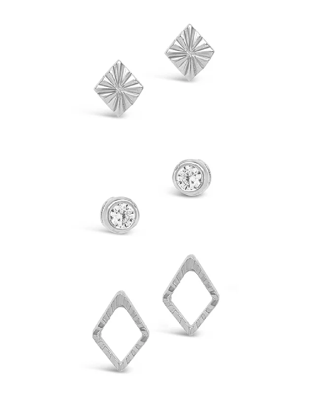 Sterling Silver Textured Earring Set