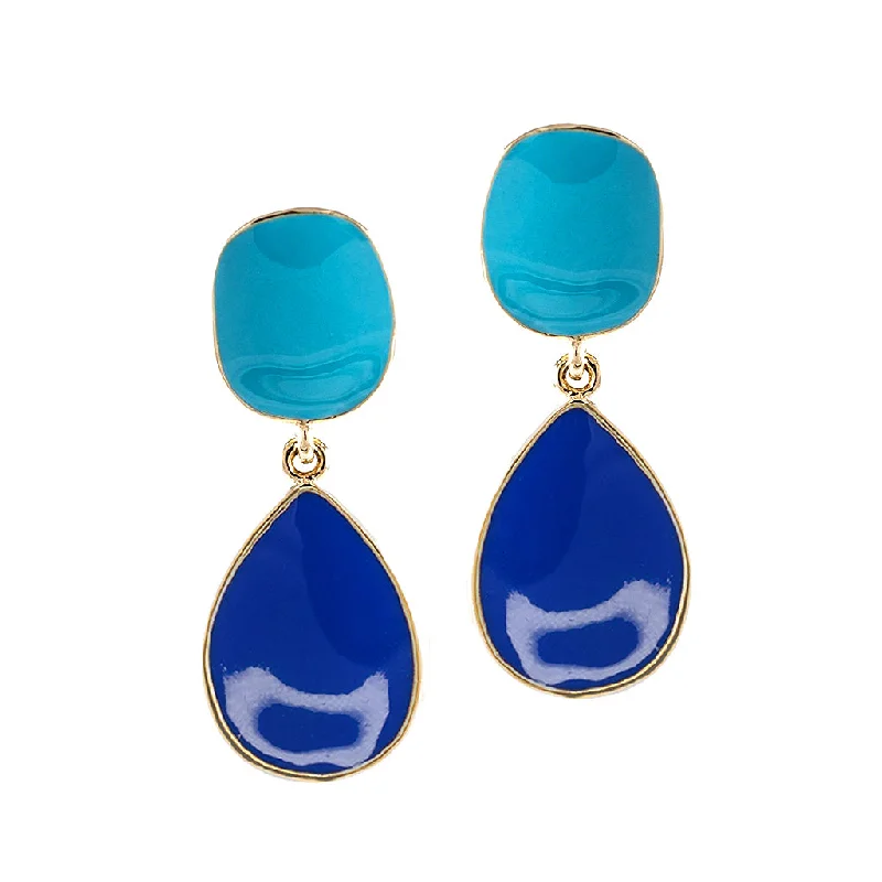 Two-Tone Blue Drop Clip Earrings