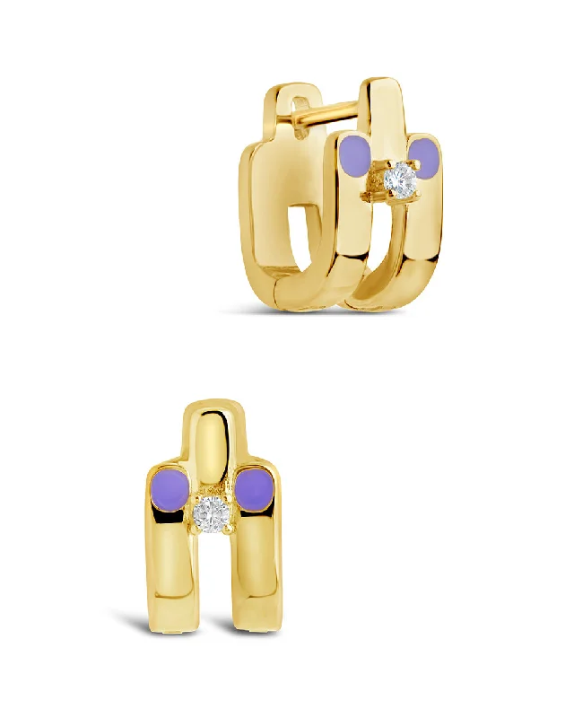 Zella CZ & Enamel Huggie Hoop Earrings