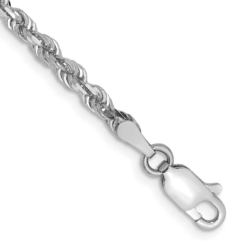 10KT White Gold 8-inch 3MM Diamond-cut Rope Bracelet