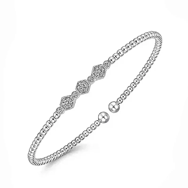 14K White Gold Bujukan Hexagon Cluster Diamond Bangle