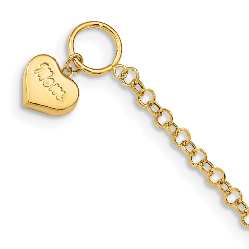 14KT Yellow Gold 7.5-inch 2.59MM Mom Heart Bracelet