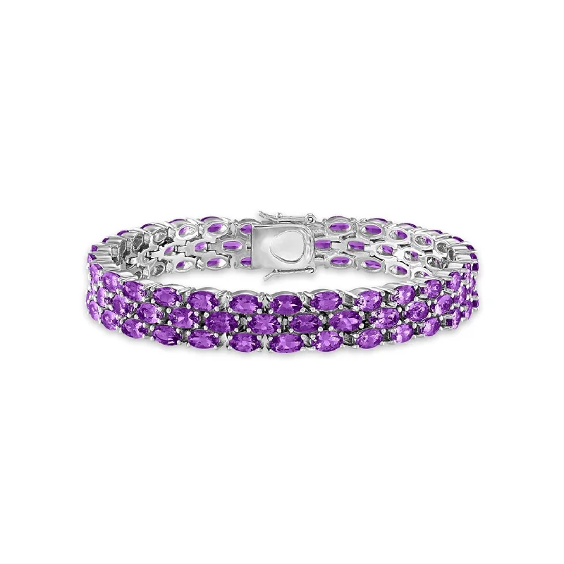 5X3MM Oval Amethyst Three Row 7-inch Bracelet in Sterling Silver