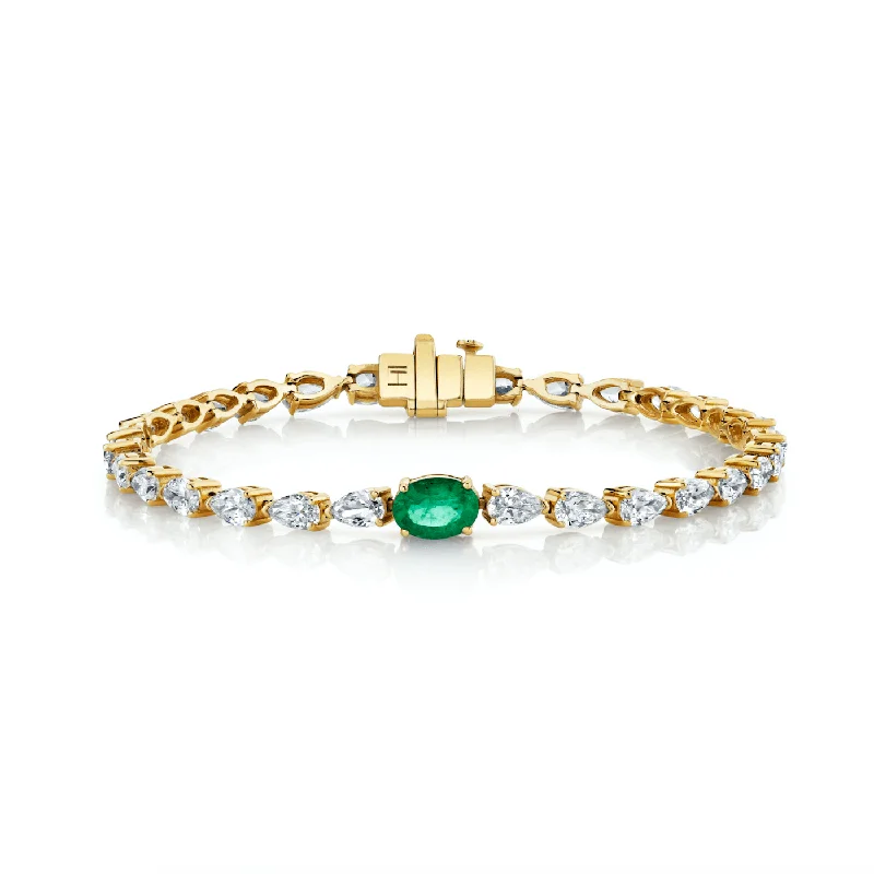 Diamond Water Drop Tennis Bracelet with Emerald Center