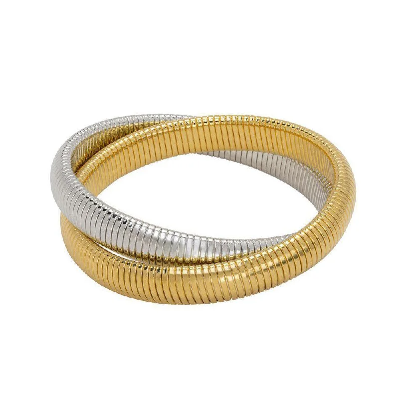 Double Medium Cobra Bracelet in Gold and Rhodium