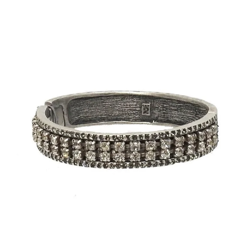 Hinged Silver Bangle Bracelet with Crystals