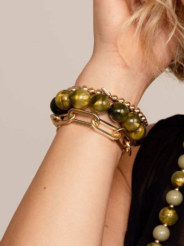 Iridescent Ivy Beaded Bracelet - Olive