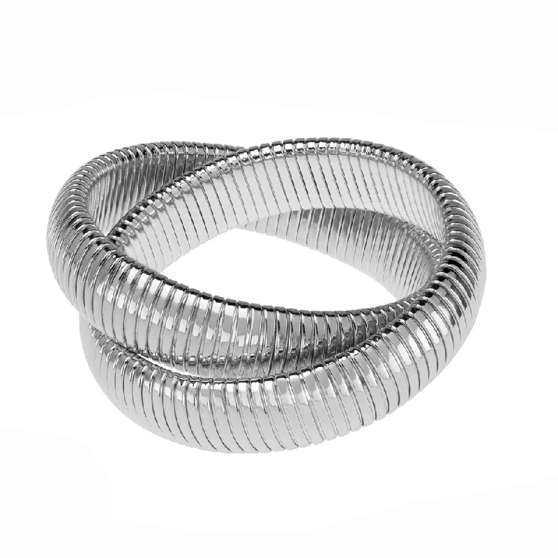 Large Double Cobra Bracelet in Rhodium