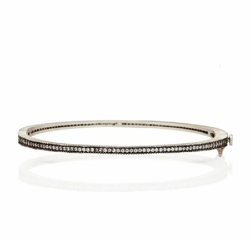 Signature Hinged Pave Bangle in Rhodium