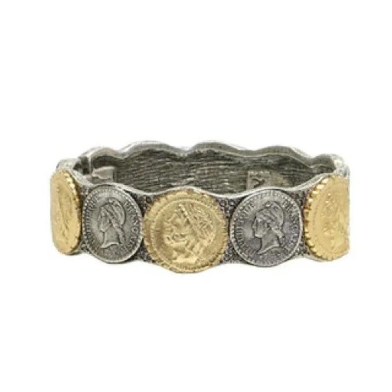 Single Row Coin Hinged Bangle Bracelet