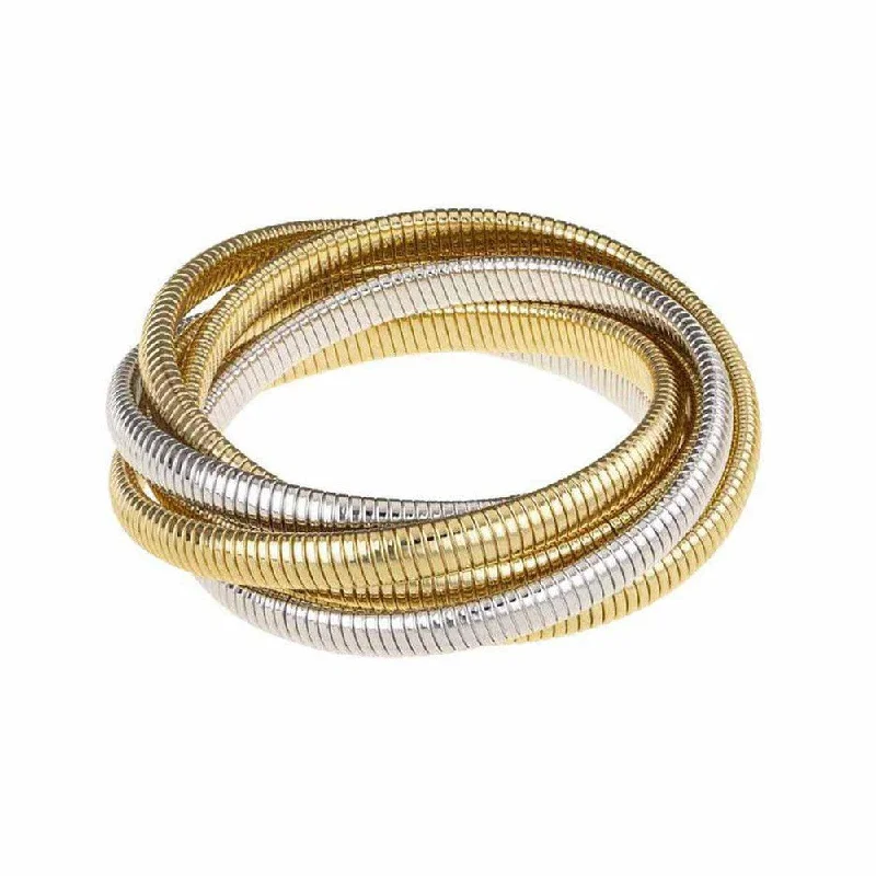 Small 6 Strand Cobra Bracelet in Yellow Gold and Rhodium