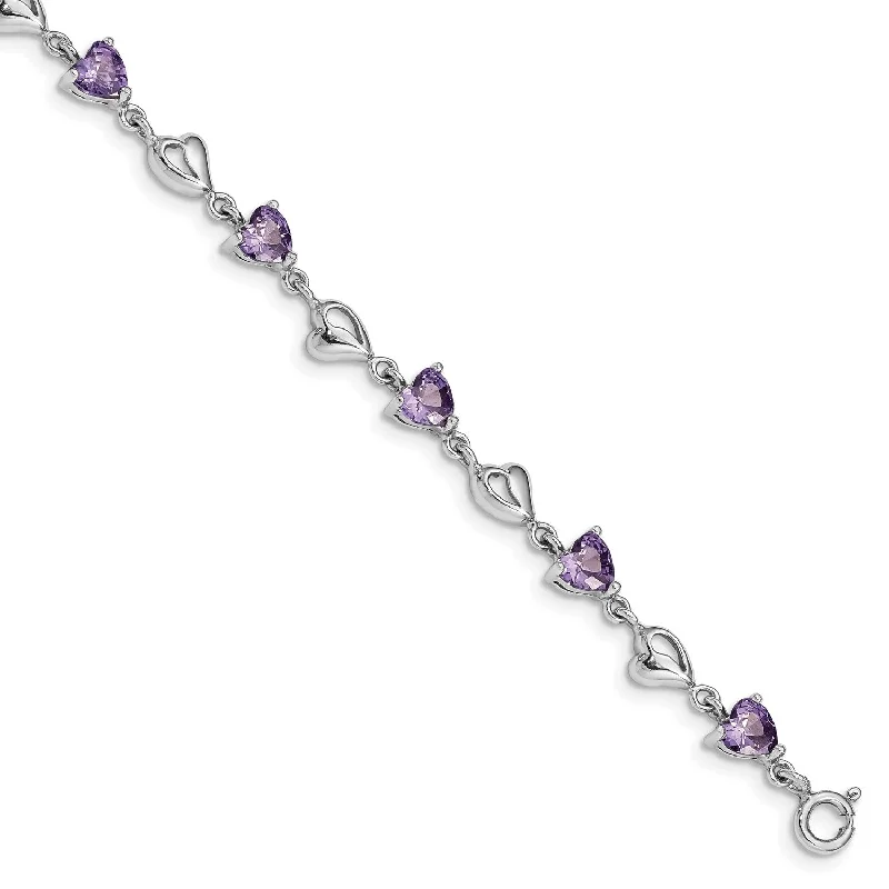 Sterling Silver 5MM Heart Shape Crystal 7.5-inch Bracelet