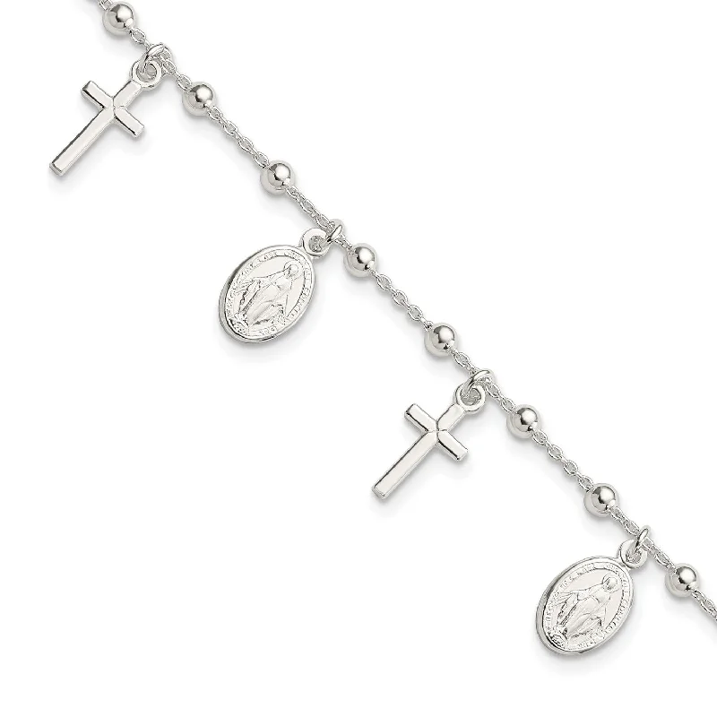 Sterling Silver 7.25-inch Cross Religious Bracelet