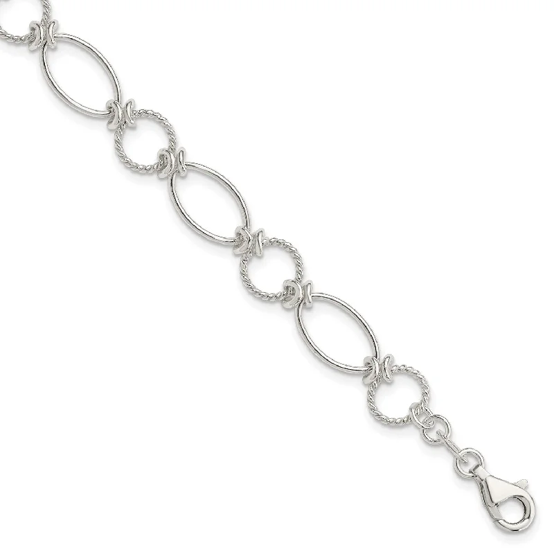 Sterling Silver 7.5-inch 9MM Lobster Clasp Fancy Circle Bracelet