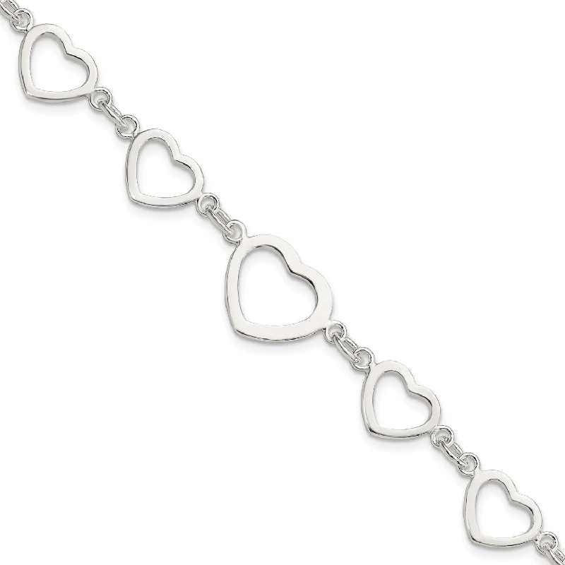 Sterling Silver 7.5-inch 14MM Fancy Lobster Clasp Heart Bracelet