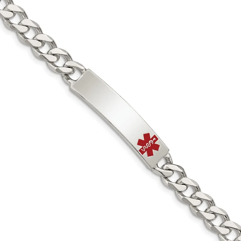 Sterling Silver 7.5-inch 8MM Medical Enamel Lobster Clasp Curb ID Bracelet