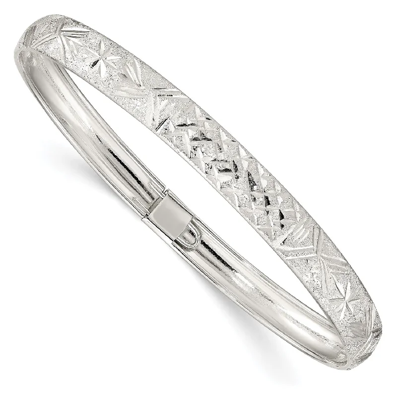 Sterling Silver 7-inch 6.5MM Diamond-cut Flexible Bangle Bracelet