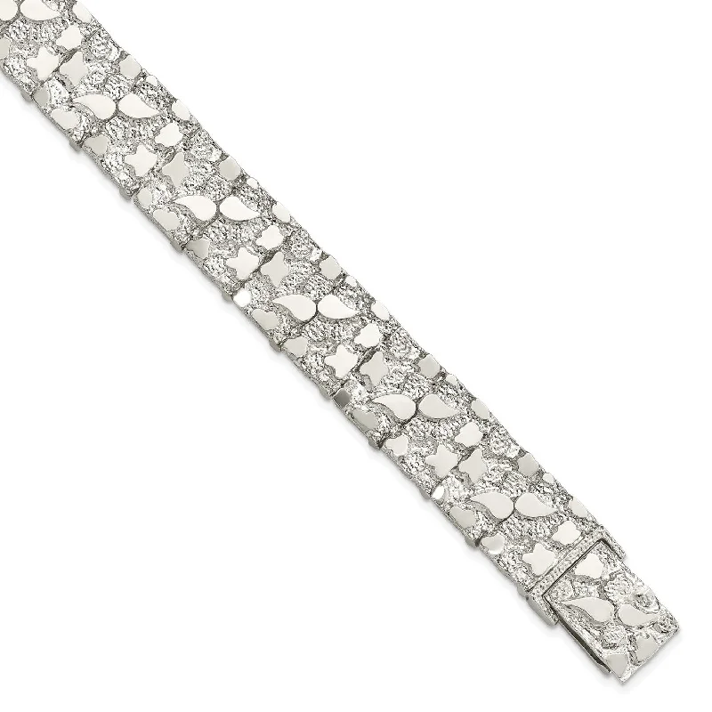 Sterling Silver 8.5-inch 15MM Nugget Bracelet