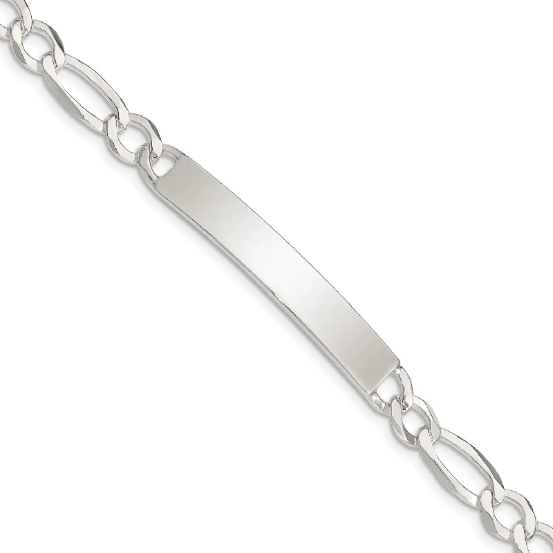 Sterling Silver 8.5-inch 7MM Lobster Clasp Figaro ID Bracelet