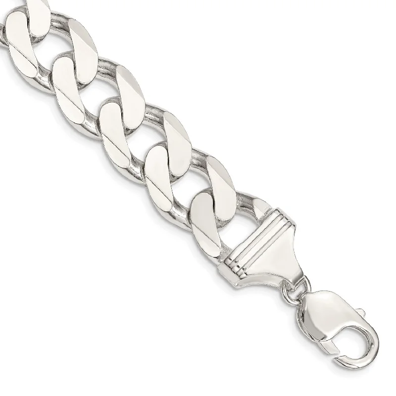 Sterling Silver 9-inch 15MM Lobster Clasp Curb Bracelet