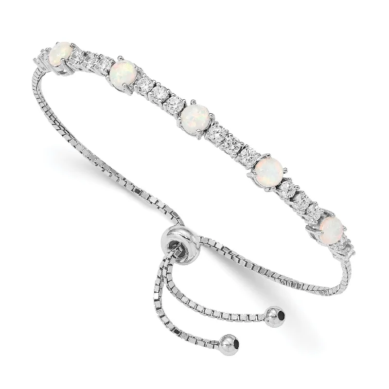 Sterling Silver Opal and Cubic Zirconia Bolo Bracelet