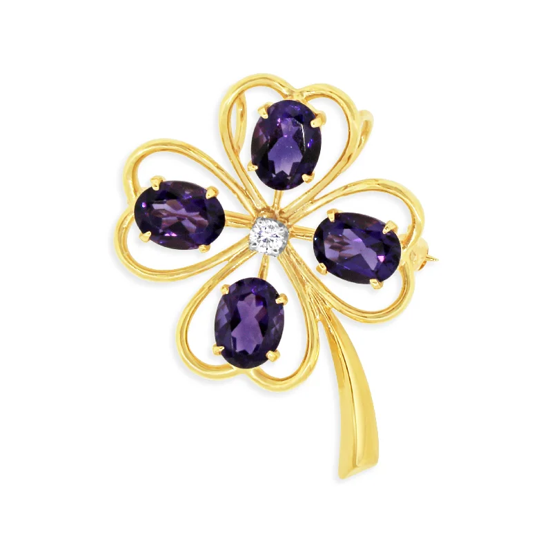 Buy More, Save More On Stunning Jewelry Pieces Beautiful Amethyst and Diamond Lucky Clover Brooch