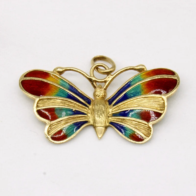 18k Yellow Gold Enamel Butterfly Pendant