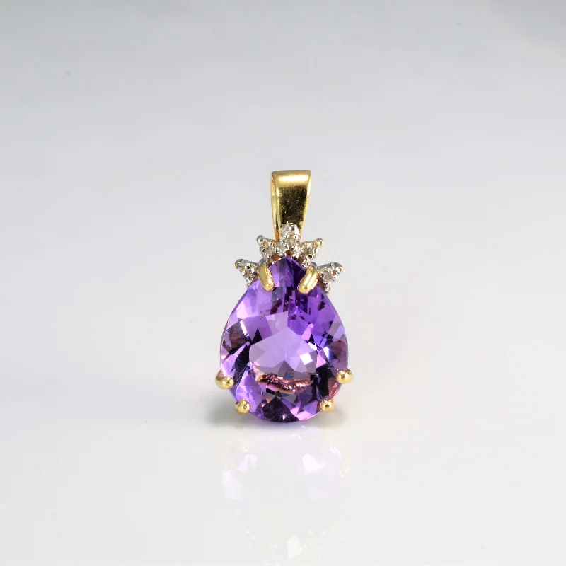 Amethyst & Diamond Drop Pendant | 0.02 ctw |