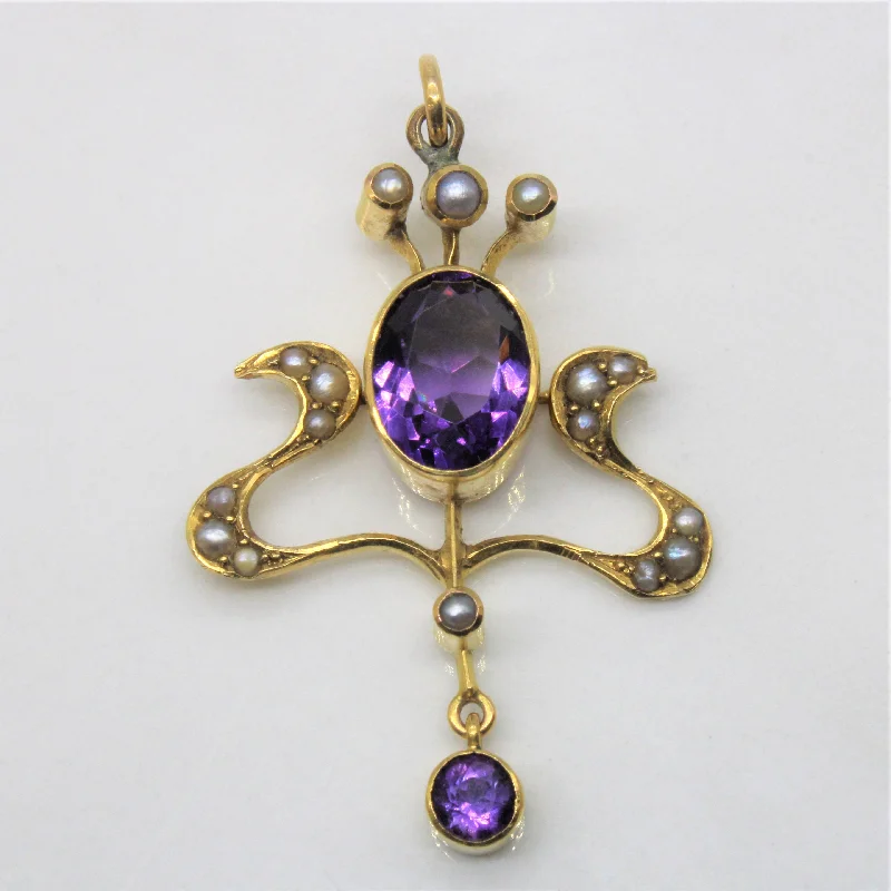 Edwardian Amethyst & Seed Pearl Pendant | 2.15ctw |