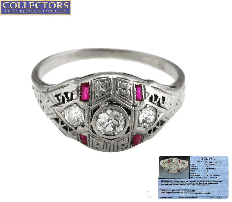 Limited-Time Offer On Elegant Jewelry Pieces Antique Art Deco 18K White Gold 0.33CT Old European Cut Diamond Filigree Ring