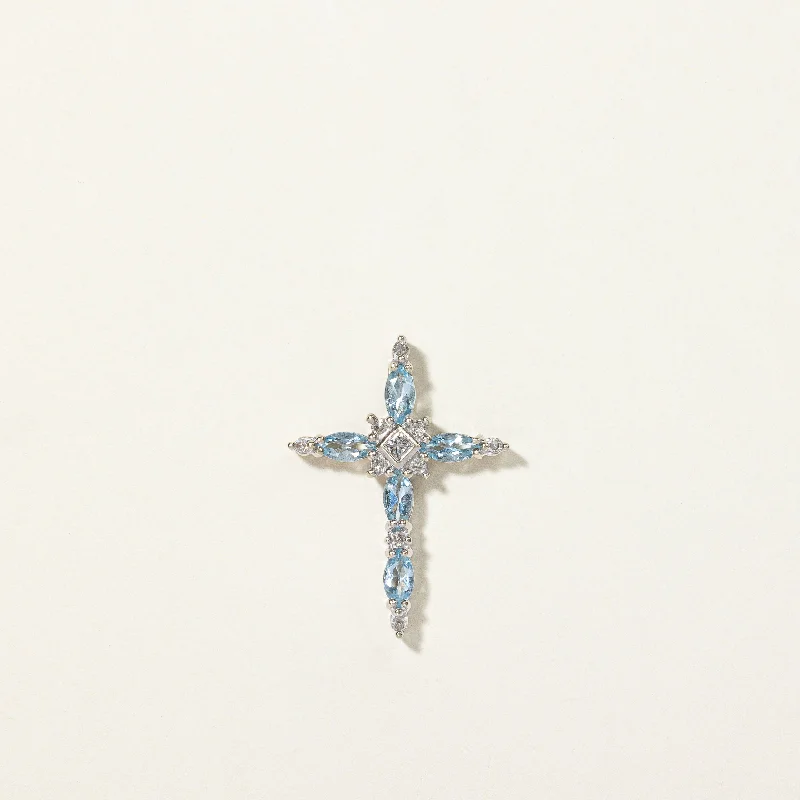 Aquamarine & Diamond Cross Pendant | 0.35ctw, 0.07ctw |