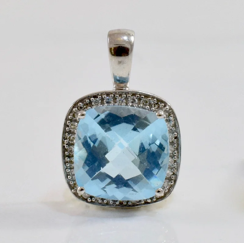 Blue Topaz Diamond Halo Pendant | 0.07 ctw |