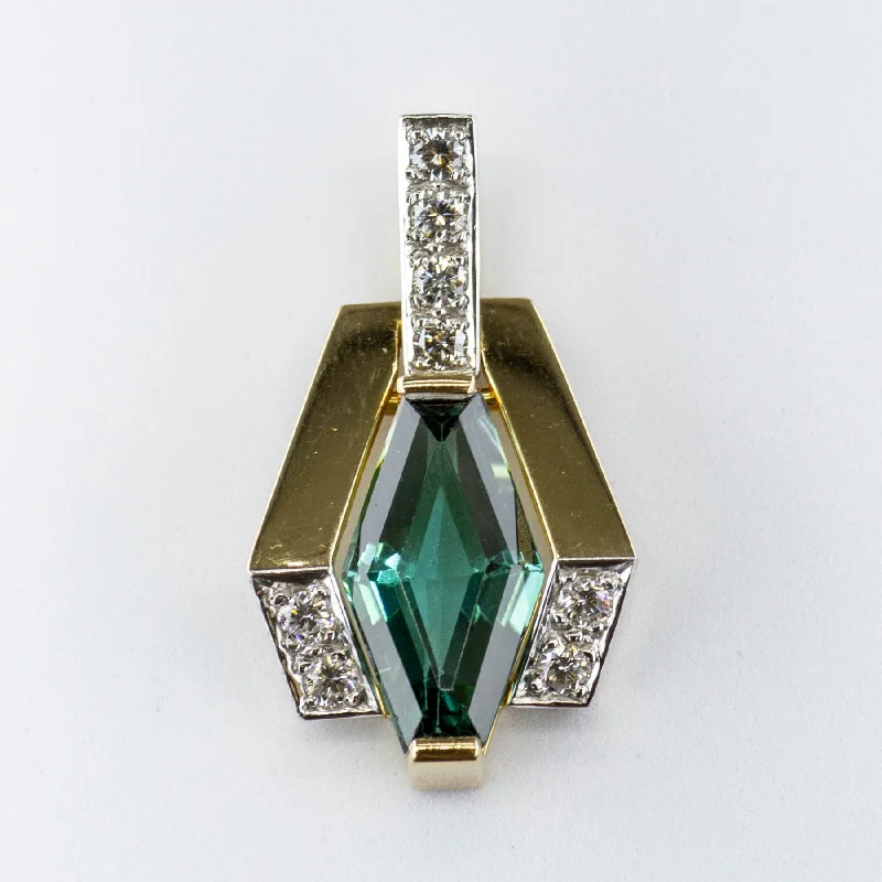 'Cavelti' Tourmaline and Diamond 18K and Platinum Pendant | 3.75ct | 0.32ctw |