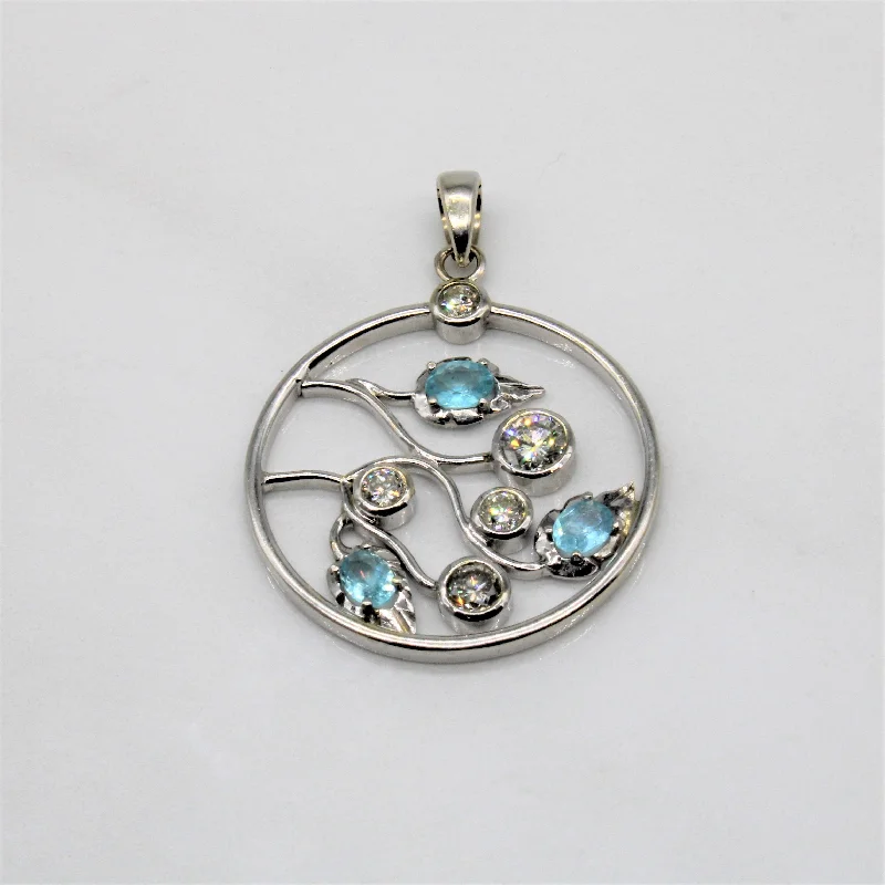 Diamond & Blue Zircon Circle Leaf Pendant | 0.60ct, 0.56ctw |