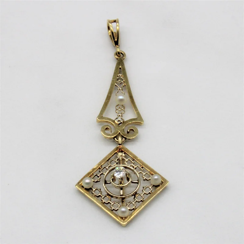 1930s Diamond & Seed Pearl Filigree Pendant | 0.05ct |