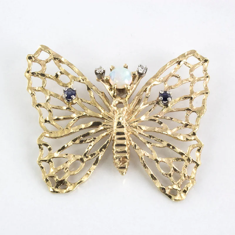 Diamond, Opal and Sapphire Butterfly Pendant | 0.04 ctw |