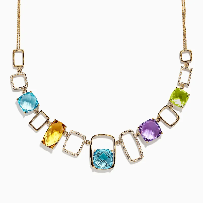 Jewelry Sale Bonanza – Grab Your Sparkle Now Mosaic 14K Yellow Gold Multi Gemstone and Diamond Necklace, 42.82 TCW