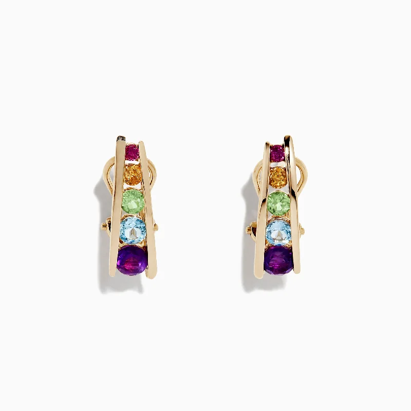 Limited-Time Jewelry Discounts – Shine Without The Splurge Mosaic 14K Yellow Gold Multi Gemstone Earrings, 1.40 TCW