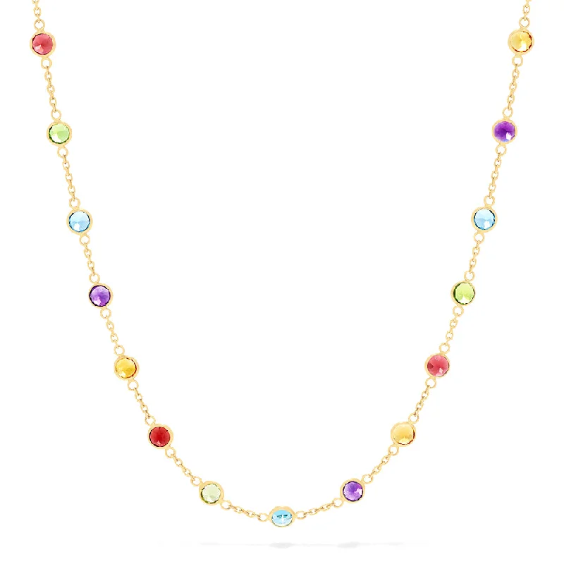 Affordable Luxury Jewelry – Style At A Great Price Mosaic 14K Yellow Gold Multi Gemstone Station Necklace, 8.70 TCW