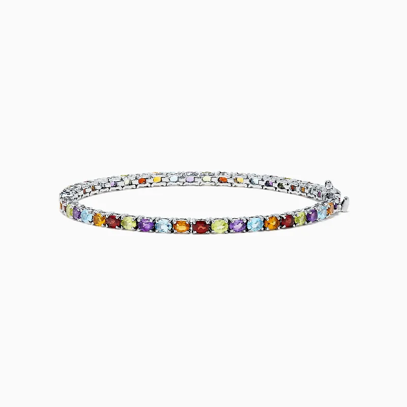 Shop High-Quality Jewelry At Jaw-Dropping Discounts Mosaic Sterling Silver Multi Gemstone Tennis Bracelet, 9.10 TCW