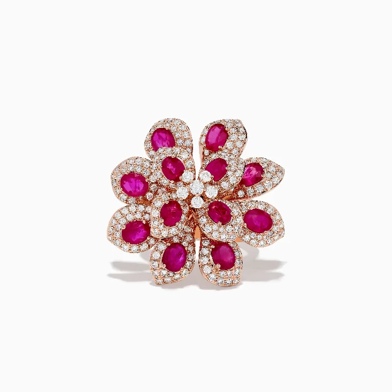 Special Sale On Handcrafted Jewelry – Shop Today Nature 14K Rose Gold Ruby and Diamond Flower Ring