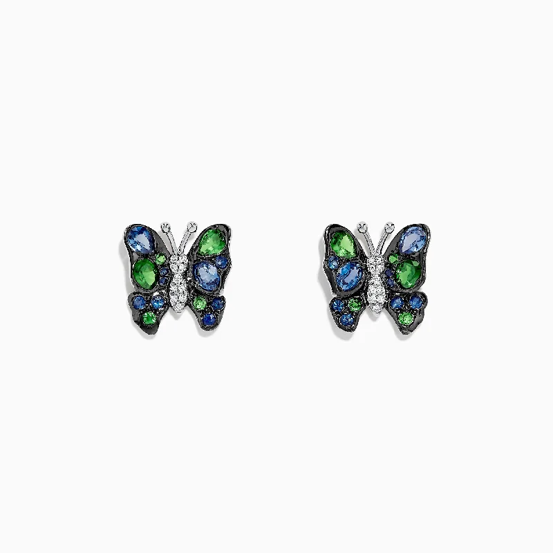 Grab Exquisite Jewelry At The Lowest Prices Nature 14K White Gold Sapphire, Tsavorite & Diamond Butterfly Earrings, 1.85 TCW