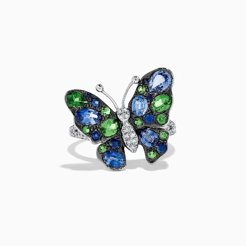 Jewelry Deals That Sparkle – Shop Today Nature 14K White Gold Sapphire, Tsavorite & Diamond Butterfly Ring, 2.52 TCW