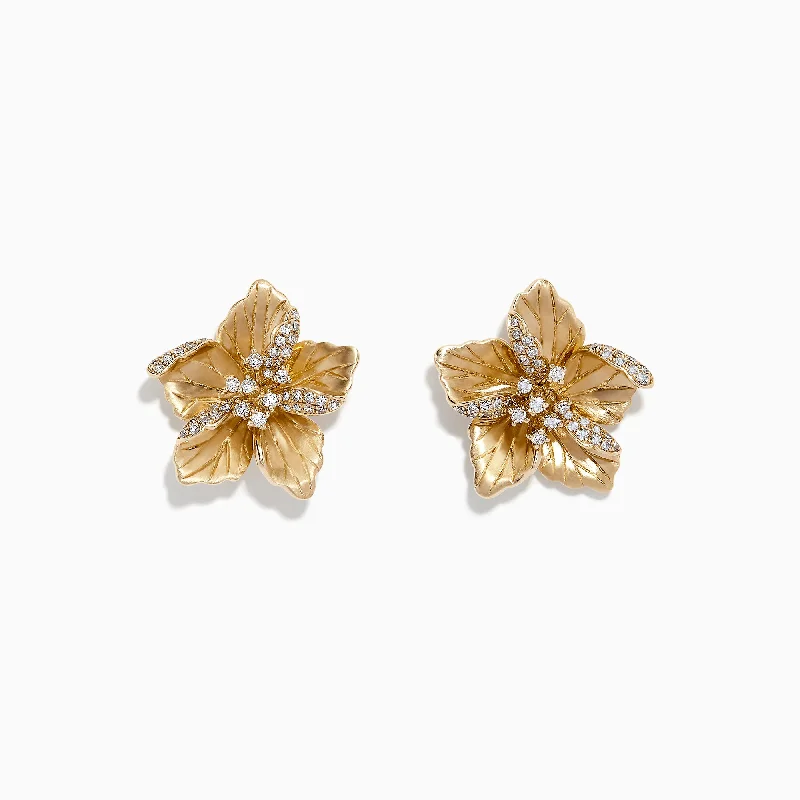 Sparkle On A Budget – Fine Jewelry For Less Nature 14K Yellow Gold Diamond Flower Earrings, 0.32 TCW