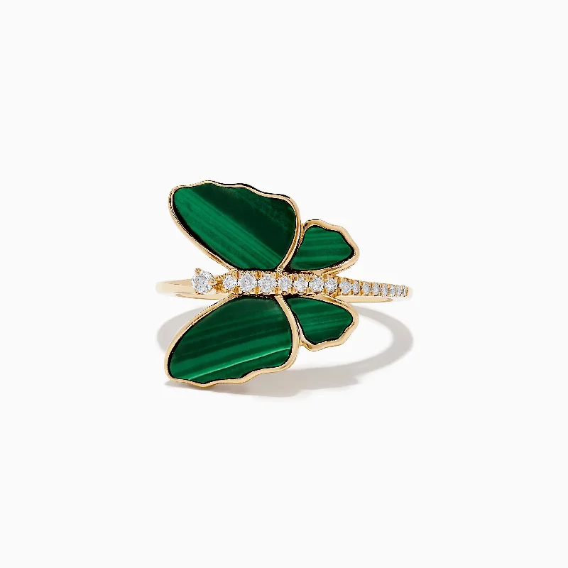 Shop Signature Jewelry Styles At Exclusive Prices Nature 14K Yellow Gold Malachite and Diamond Butterfly Ring