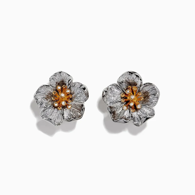 Exclusive Jewelry Sale – Grab Timeless Pieces Now Nature Sterling Silver & 18K Gold Diamond Flower Earrings, 0.04 TCW